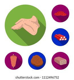 Different meat flat icons in set collection for design. Meat product vector symbol stock web illustration.