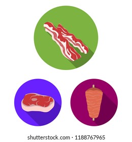 Different meat flat icons in set collection for design. Meat product vector symbol stock web illustration.