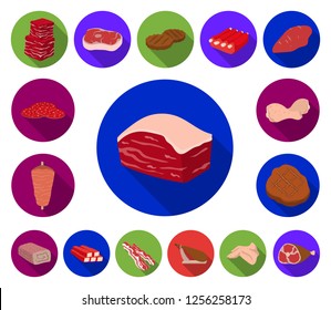 Different meat flat icons in set collection for design. Meat product vector symbol stock web illustration.