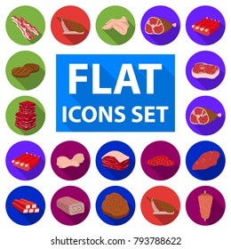 Different meat flat icons in set collection for design. Meat product vector symbol stock web illustration.