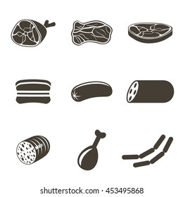 Different  meat icons on a white background. Vector illustration