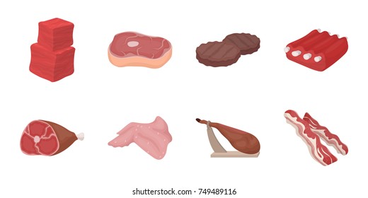 Different meat icons in set collection for design. Meat product vector symbol stock web illustration.