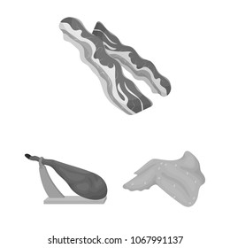 Different meat monochrome icons in set collection for design. Meat product vector symbol stock web illustration.