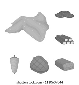 Different meat monochrome icons in set collection for design. Meat product vector symbol stock web illustration.