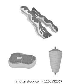 Different meat monochrome icons in set collection for design. Meat product vector symbol stock web illustration.