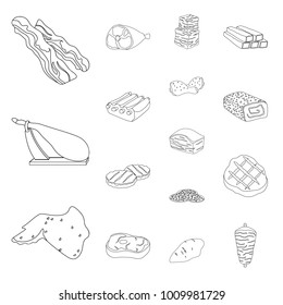 Different meat outline icons in set collection for design. Meat product vector symbol stock web illustration.