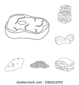 Different meat outline icons in set collection for design. Meat product vector symbol stock web illustration.