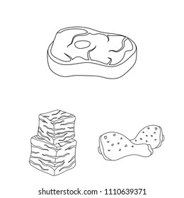 Different meat outline icons in set collection for design. Meat product vector symbol stock web illustration.