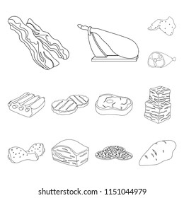 Different meat outline icons in set collection for design. Meat product vector symbol stock web illustration.