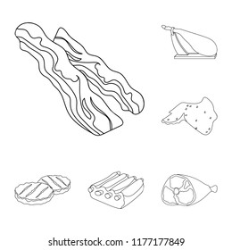 Different meat outline icons in set collection for design. Meat product vector symbol stock web illustration.