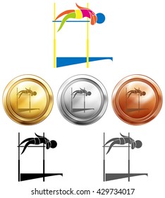 Different medals for high jump illustration