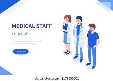 
Different medical staff characters. Can use for web banner, infographics, hero images. Flat isometric vector illustration.