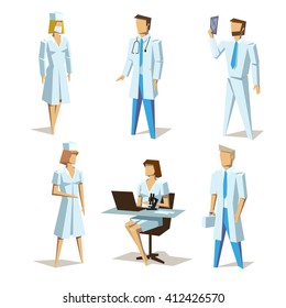 Different Medical Staff Set. Medical Professional  in Different Poses - Isolated On Background - Vector Illustration, Graphic Design Editable For Your Design