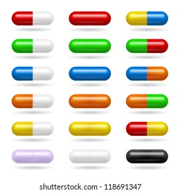 Different medical tablets isolated on white for design