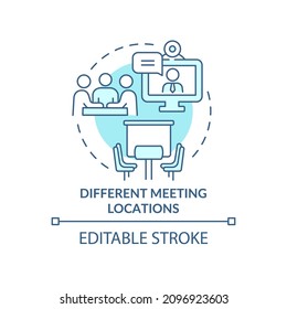 Different meeting locations turquoise concept icon. Team productivity abstract idea thin line illustration. Isolated outline drawing. Editable stroke. Roboto-Medium, Myriad Pro-Bold fonts used