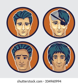 Different Men Hipster Avatar. Flat design style. Icons