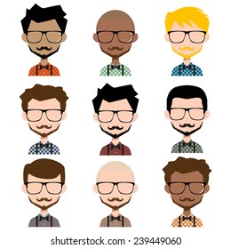 Different men hipster avatar, vector illustration set collection