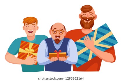 different men received gifts and are happy about it.
