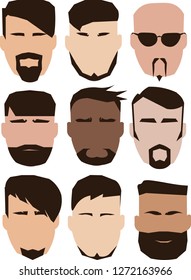 Different men's hairstyle, colors of skin, vector