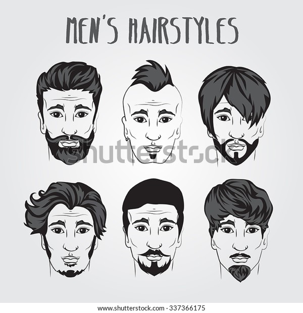 Different Mens Style Haircuts Beard Collection Stock