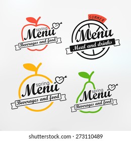 Different menu labels design set. Vector lineart concept 