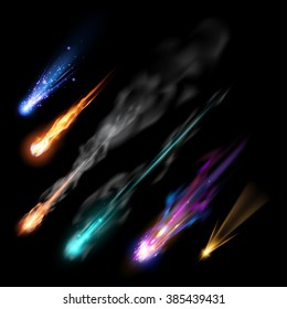 Different meteors, comets and fireballs