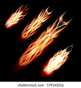 Different Meteors and Comets. Vector Illustration.