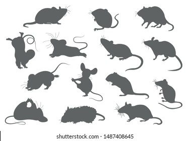 Different mice. Mouse yoga poses and exercises. Cute cartoon clipart set. Vector illustration