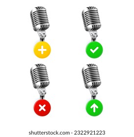 Diferentes íconos de microfeno se establecen con diferentes pictogramas. conjunto de iconos vectoriales de 3 d
