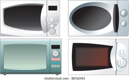 different microwave oven on a white background