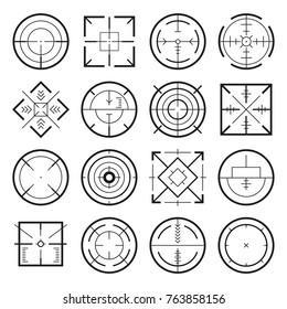 Different military targets for strategy games. Vector monochrome pictures. Collection of aim target crosshair illustration Different military targets for strategy games. Vector monochrome pictures. Collection of aim target crosshair illustration