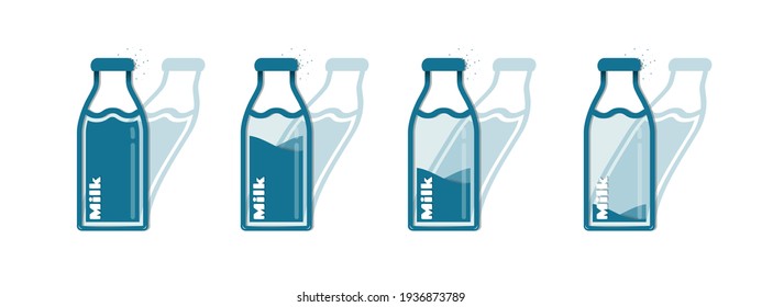 Different Milk Bottle Icons - Vector Illustrations Set - Isolated On White Background