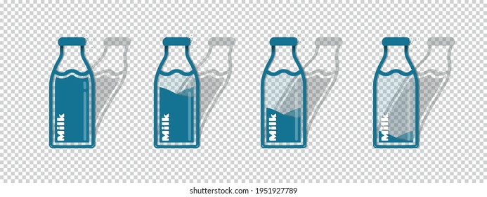 Iconos De Botella De Leche Diferentes - Ilustraciones De Vectores - Aislados En Fondo Transparente