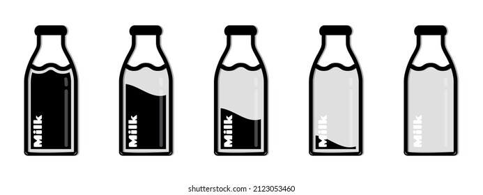 Different Milk Bottle Icons - Vector Illustrations Set Isolated On White Background