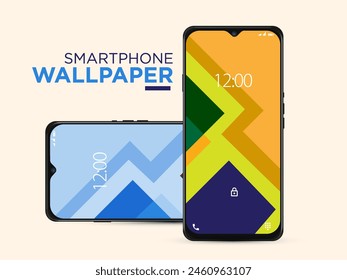 Different Minimal 3D Smooth Blurred Lines Wallpaper Set On Photo Realistic Cell Phone Screen Isolated On White Background. Various Vertical Abstract Screensavers For Smartphone.