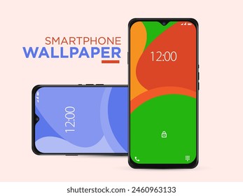 Different Minimal 3D Smooth Blurred Lines Wallpaper Set On Photo Realistic Cell Phone Screen Isolated On White Background. Various Vertical Abstract Screensavers For Smartphone.