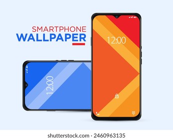 Different Minimal 3D Smooth Blurred Lines Wallpaper Set On Photo Realistic Cell Phone Screen Isolated On White Background. Various Vertical Abstract Screensavers For Smartphone.