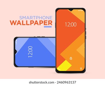 Different Minimal 3D Smooth Blurred Lines Wallpaper Set On Photo Realistic Cell Phone Screen Isolated On White Background. Various Vertical Abstract Screensavers For Smartphone.