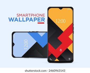 Different Minimal 3D Smooth Blurred Lines Wallpaper Set On Photo Realistic Cell Phone Screen Isolated On White Background. Various Vertical Abstract Screensavers For Smartphone.