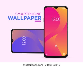 Diferentes Líneas Borrosas Mínimas 3D Suaves Conjunto De Fondo de pantalla En La Pantalla Del Teléfono Celular Realista De La Foto Aislado Sobre Fondo Blanco. Varios Protectores De Pantalla Abstractas De Vertical Para Smartphone.