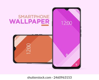 Different Minimal 3D Smooth Blurred Lines Wallpaper Set On Photo Realistic Cell Phone Screen Isolated On White Background. Various Vertical Abstract Screensavers For Smartphone.