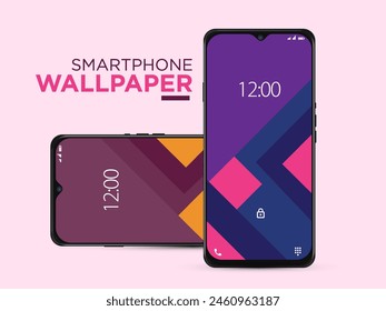 Different Minimal 3D Smooth Blurred Lines Wallpaper Set On Photo Realistic Cell Phone Screen Isolated On White Background. Various Vertical Abstract Screensavers For Smartphone.
