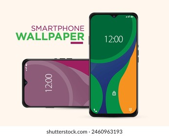 Different Minimal 3D Smooth Blurred Lines Wallpaper Set On Photo Realistic Cell Phone Screen Isolated On White Background. Various Vertical Abstract Screensavers For Smartphone.
