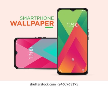 Different Minimal 3D Smooth Blurred Lines Wallpaper Set On Photo Realistic Cell Phone Screen Isolated On White Background. Various Vertical Abstract Screensavers For Smartphone.