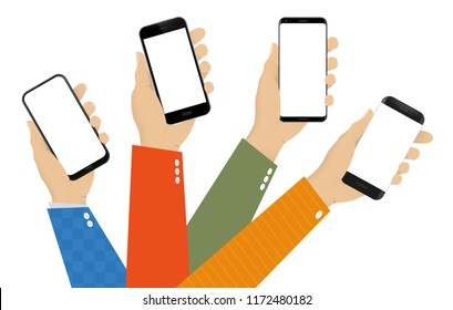 Different Mobile Phones in Hands Vector Illustration