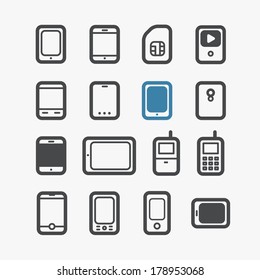 Diferentes iconos de teléfonos móviles con esquinas redondeadas. Elementos de diseño