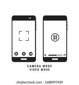 Different mobile screen mode. Mobile icons in video and camera mode. Basic icons.