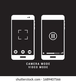 Different mobile screen mode. Mobile icons in video and camera mode. Basic icons.