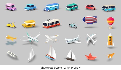 Diferente modo de transporte conjunto de Ilustración vectorial isométrica