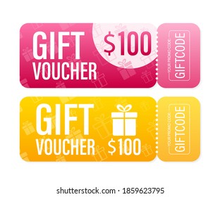Different Modern birthday card with red giftcode for banner design. giftcode in modern style. Christmas banner. Vector design. Special offer sale template. Coupon ticket card.
